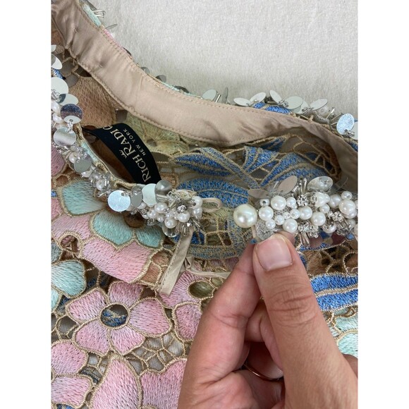 NWT Rich Radi Q's Womens Small Custom Guipure Lace Floral Top Pink Blue Elegant - Picture 14 of 16